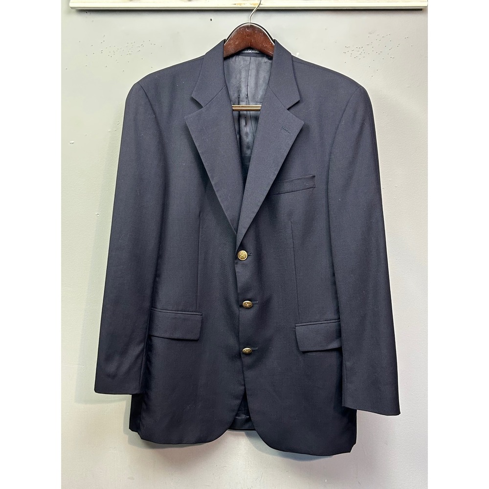 Chaps by Ralph Lauren Mens Navy Wool Blazer Gold Button Sport Coat 44L